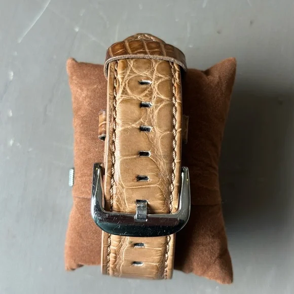Shinola Runwell Chrono 47mm Black Tan Alligator Leather Watch AUTHENTIC